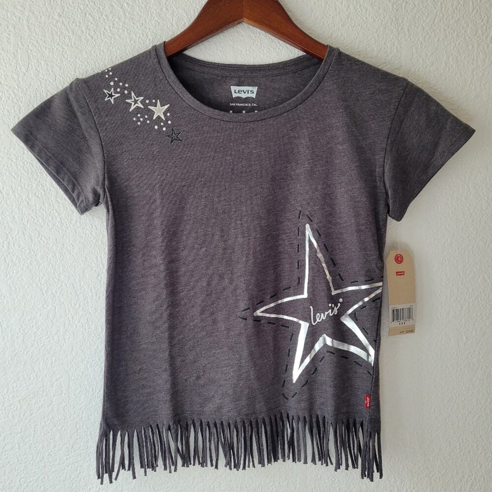 Levi's Girl's Charcoal Gray Western Fringe Star Theme Top Size Medium NWT Rodeo